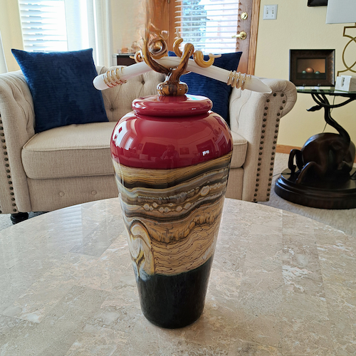 GBG-001 Jar, Lidded Ruby $1915 at Hunter Wolff Gallery
